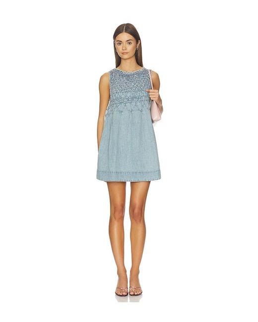 Free People Blue Maisie Smocked Denim Mini Dress