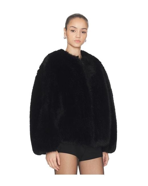Halo Black Long Hair Faux Fur Bomber