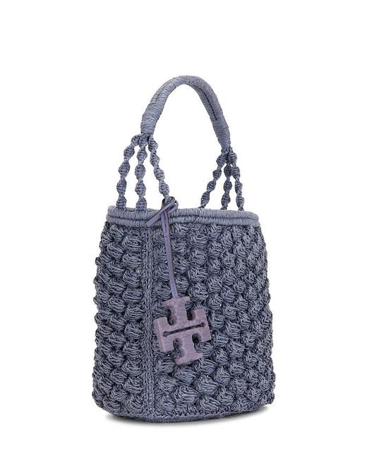 Tory Burch Blue Handgehäkelte Beuteltasche Mit Popcorn-Muster Ella