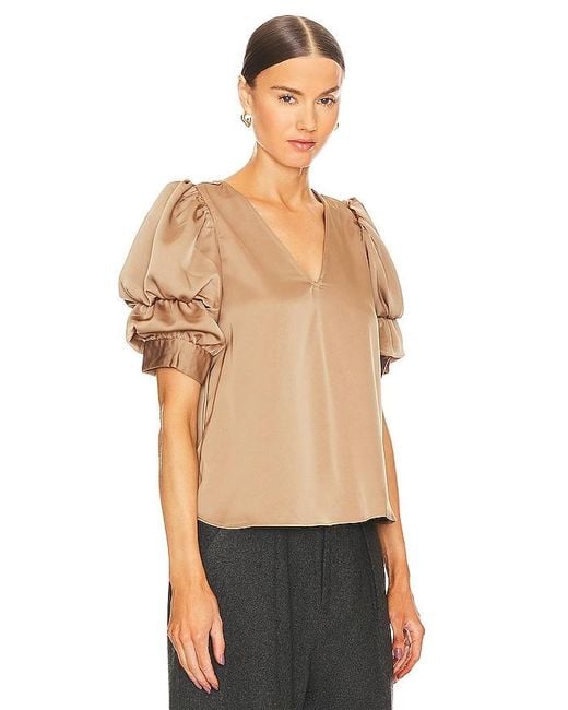 1.STATE Black Tiered Bubble Sleeve Top In Tan. Size M, S, Xl, Xs, Xxs.