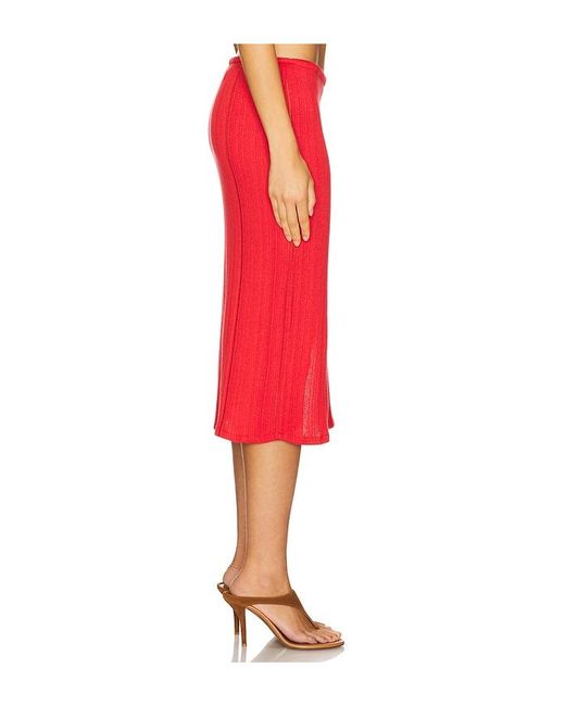 Jade Cropper Red Side Slit Midi Skirt