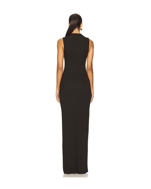 Enza Costa Black Silk Rib Sleeveless Mockneck Fluid Dress