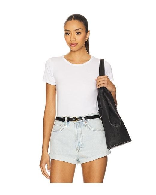 Michael Lauren White Tucker Short Sleeve Fitted Tee