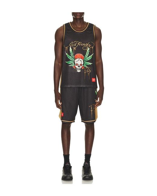 Ed Hardy Black By Appointment Only Weed Skull Short for men