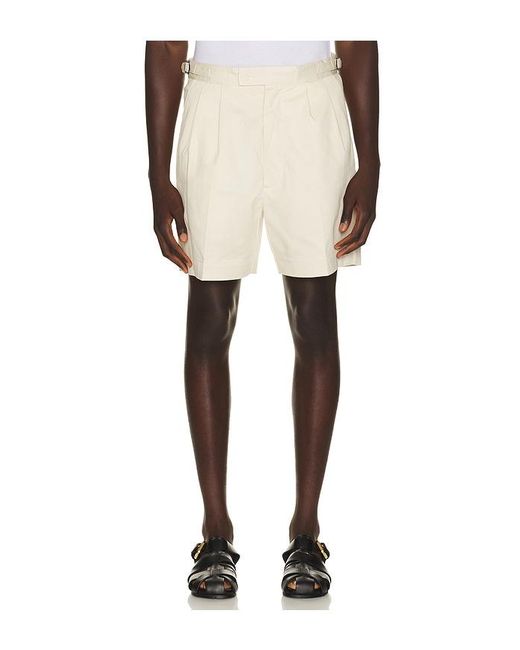 Percival Natural Blake Double Pleated Shorts for men