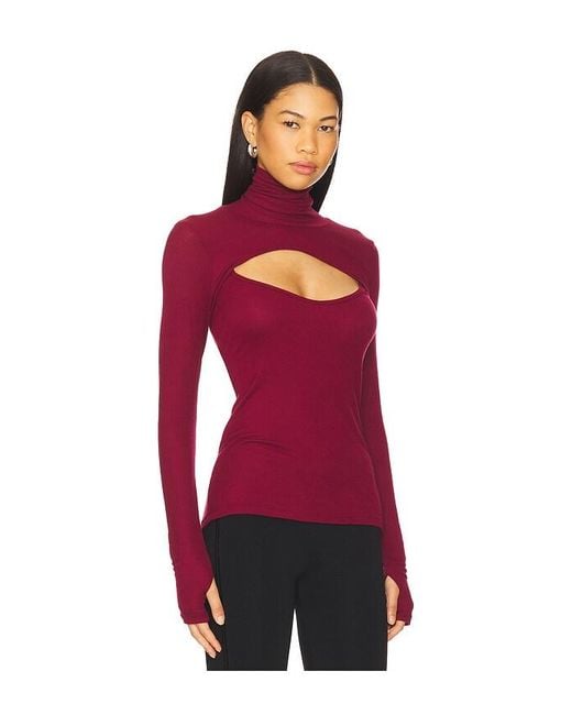 Michael Lauren Red Cade Long Sleeve Turtleneck Top