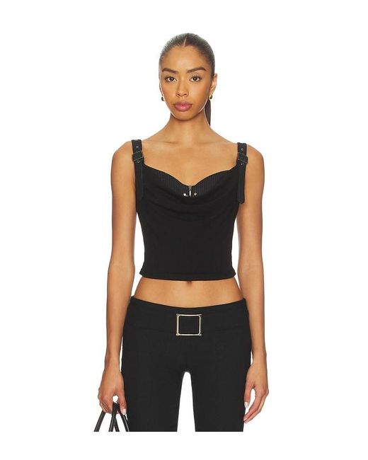 MARRKNULL Black Printed Pleated Corset Top