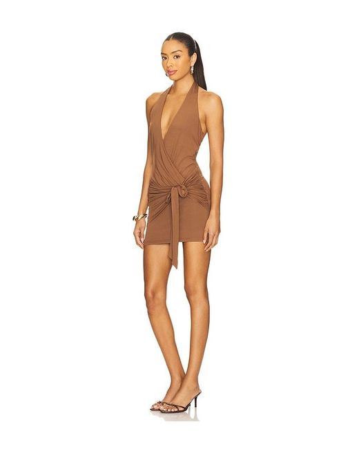 superdown Brown Chloe Halter Mini Dress