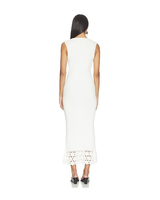 Ganni White Fine Cotton Rib Crochet V-Neck Dress