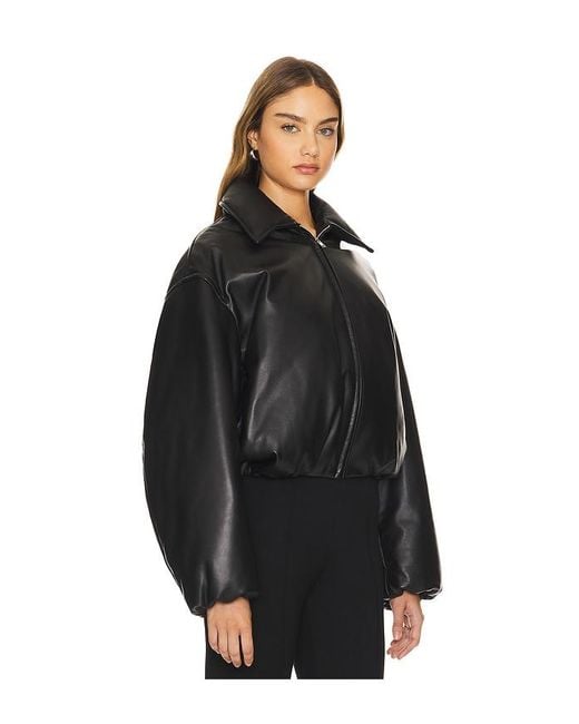 AEXAE Black Lambskin Leather Bomber Jacket