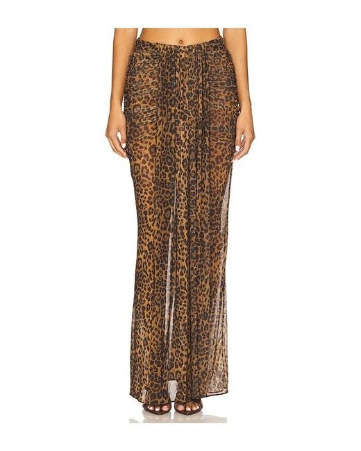 LAPOINTE Brown Printed Mesh Draped Skirt