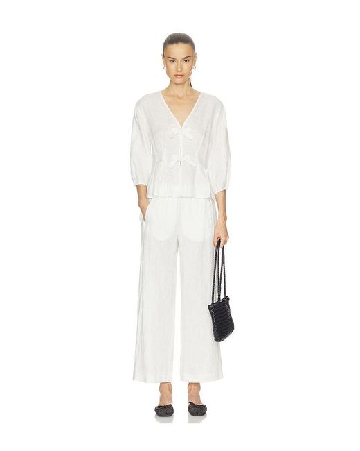 Velvet By Graham & Spencer White Lola Woven Linen Pant