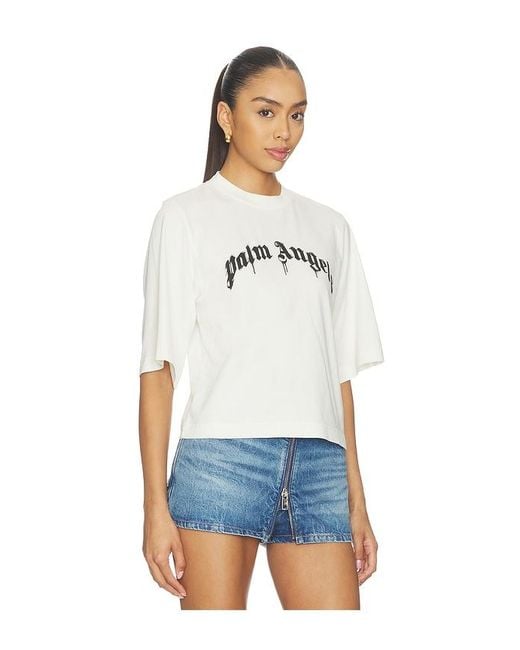 Palm Angels Blue Curved Logo Boxy Tee
