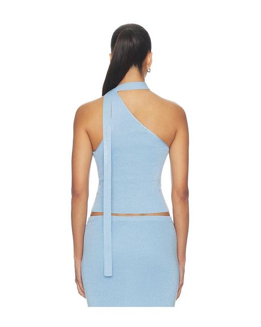 MAJORELLE Blue Kaidyn One Shoulder Flower Embroidered Top