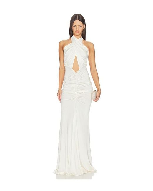 LAPOINTE White X Revolve Jersey Sleeveless Halter Ruched Gown
