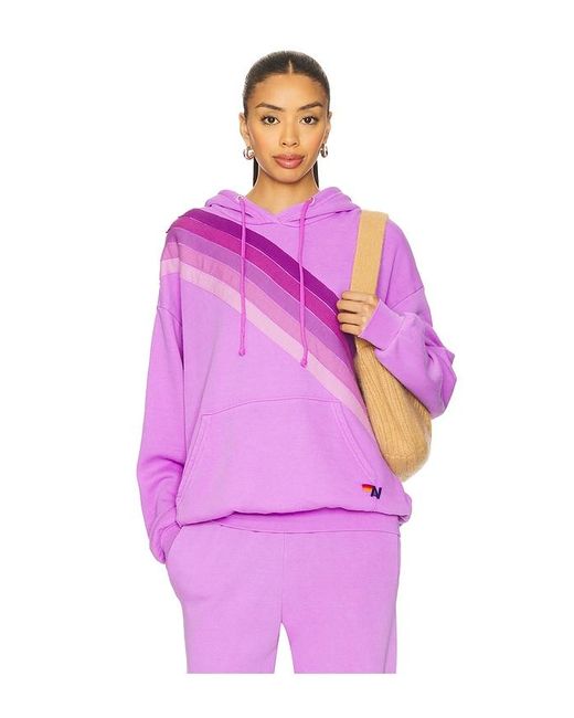 Aviator Nation Purple Cross Stripe Relaxed Pullover Hoodie