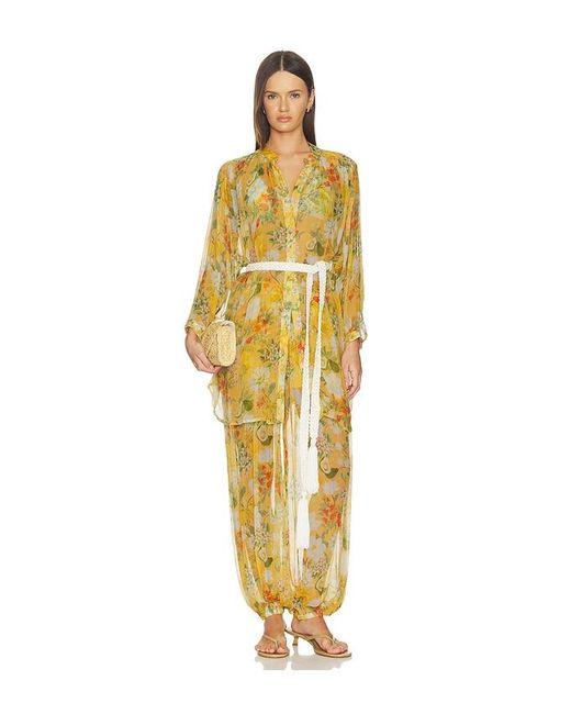 VERANDAH Yellow Boho Mini Shirt Dress