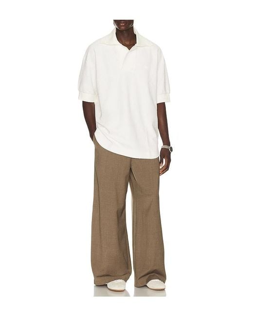 Lacoste White Runway Loose Fit Boucle Knit Polo Shirt for men