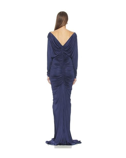 Atlein Blue V Neck Ruched Gown