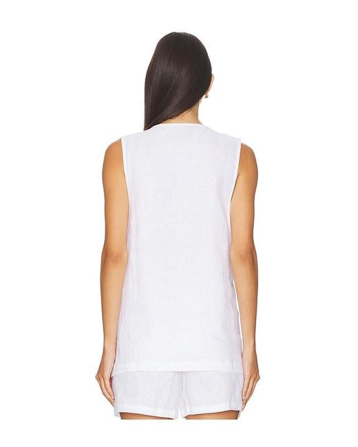 AEXAE White Linen V Neck Top