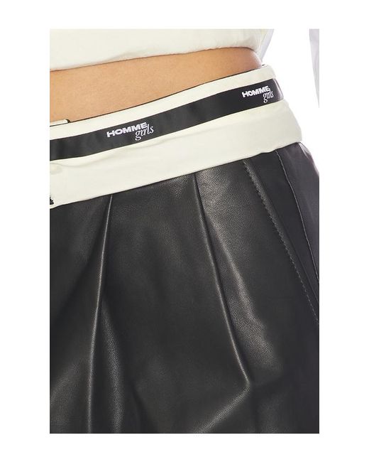HOMMEGIRLS Black Leather Flip Waist Mini Skirt With Belt