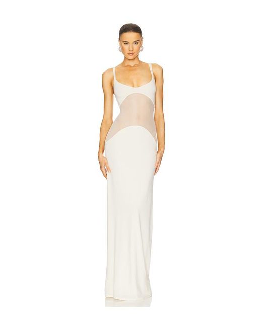 Helsa White Sheer Knit Curve Maxi Dress