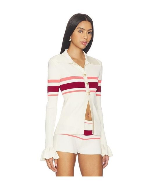 Self-Portrait Red Stripe Viscose Knit Button Top