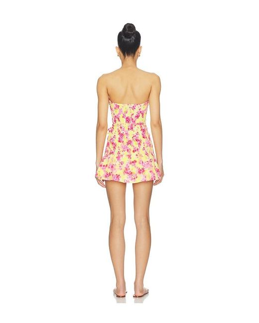 Indah Multicolor Abigail Printed Pinch Front Bandeau Bubble Ruffle Mini Dress With Scarf