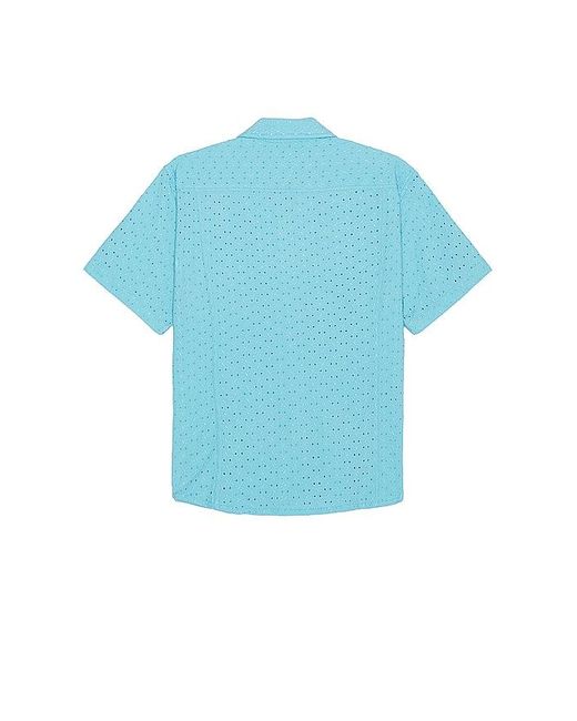 Corridor NYC Blue Floral Eyelet Short Sleeve Camp Shirt for men