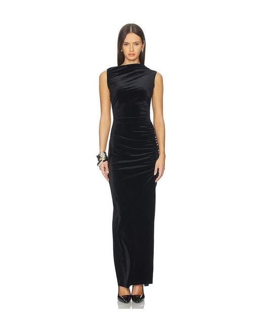 GOOD AMERICAN Black Velvet High Neck Maxi Dress