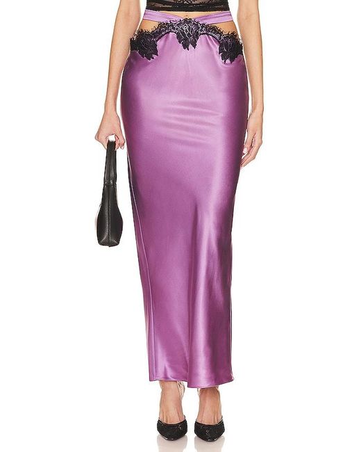 Fleur du Mal Purple Long Silk And Lace Cutout Skirt