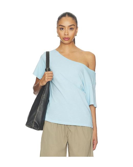 Daydreamer Blue Solid Off The Shoulder Tee