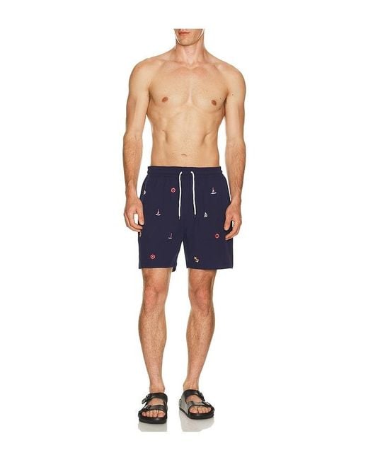 Polo Ralph Lauren Blue Stretch Polyester Boat All Over Traveler Swim Trunk for men