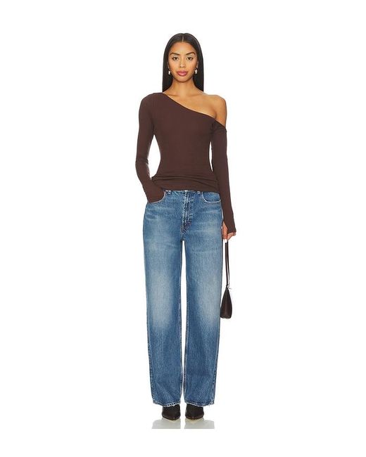 Michael Lauren Brown Magdaleno Long Sleeve Fitted Asymmetrical Cold Shoulder Top