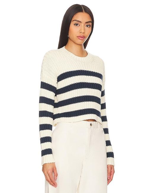 Denimist White Striped Ribbed Cropped Sweater