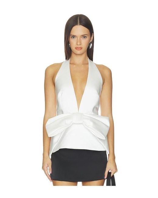 Prabal Gurung White Deep V-Neck Halter Satin Top