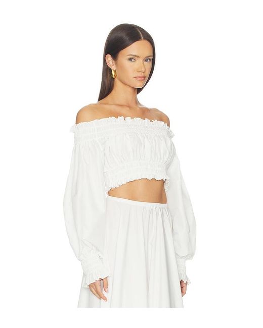 Norma Kamali White Long Sleeve Peasant Cropped Top