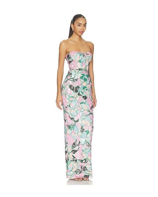 Bronx and Banco White Calypso Sequin Dahlia Strapless Maxi Dress