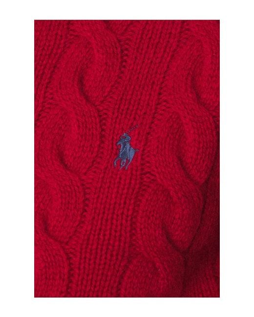 Polo Ralph Lauren Red Cable Knit Wool Cashmere Cardigan