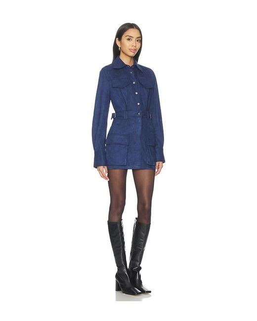 bubish Blue Celine Faux Suede Shirt Dress