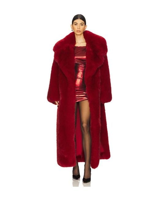 Abrigo Faux Fur With Hood En Color Burgundy Talla (También En S) Adrienne Landau de color Red