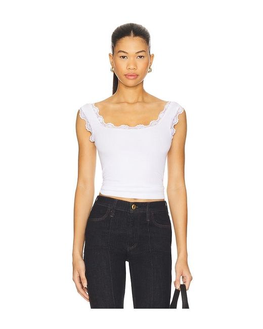 LNA Blue Tanktop Aus Spitze Mit Rippstruktur Cassidy