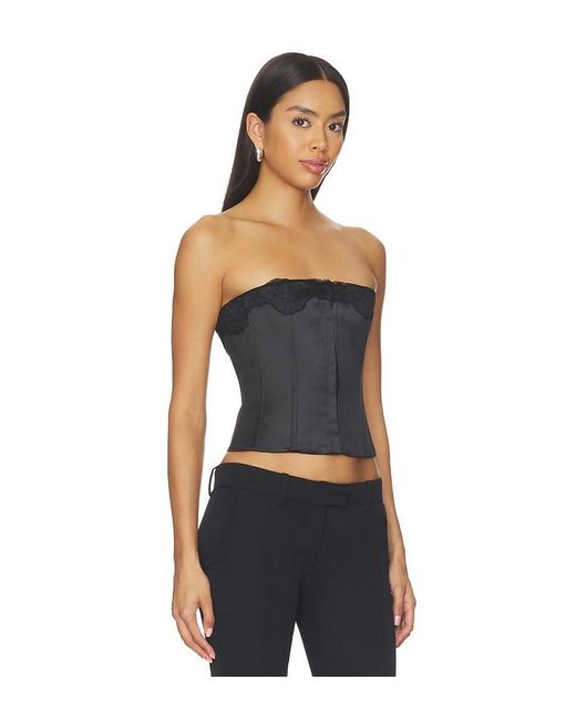 GUIZIO Black Jean Lace Trim Satin Corset