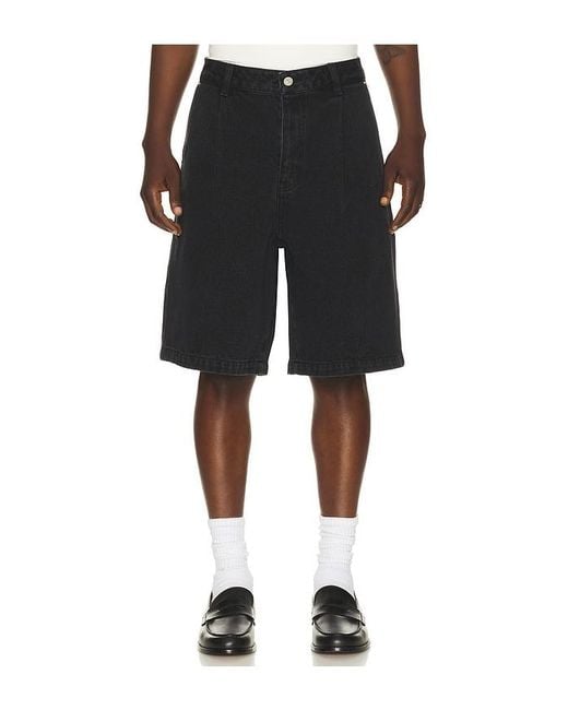 DUNST Black Pleated Bermuda Denim Shorts for men