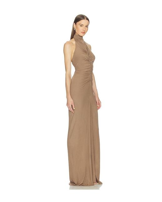 Atlein Natural Halter Neck Front Ruched Gown