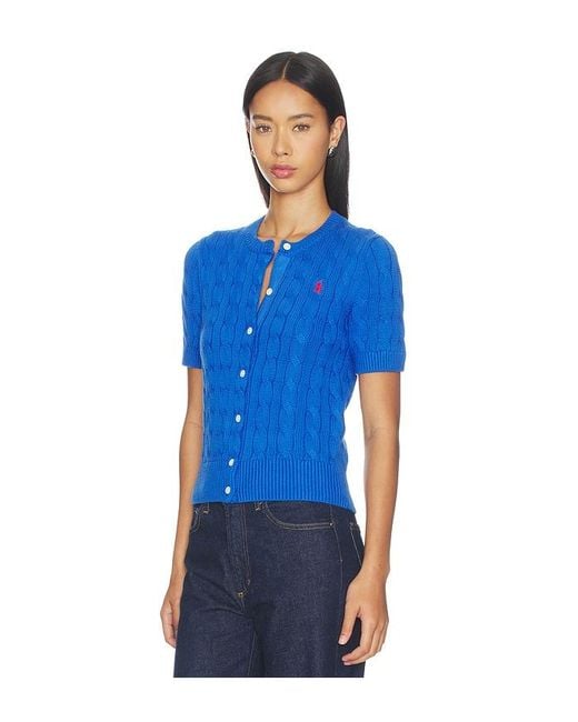 Polo Ralph Lauren Blue Cotton Short Sleeve Cardigan Sweater