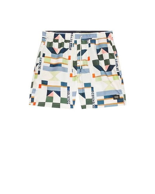 Scotch & Soda Black Printed Mid Length Swim Shorts for men