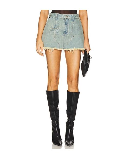 PRIVATE POLICY Blue Studs Mini Distressed Denim Skirt
