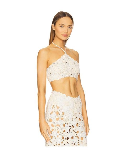 For Love & Lemons White Floral Crochet Coverup Top