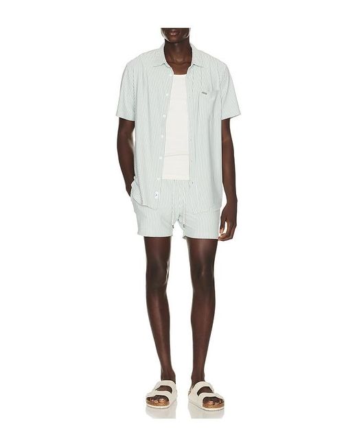 Vintage Summer White Stripe Knit Button Down Shirt for men